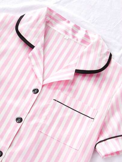 Piece Short Sleeve Top Shorts Pants Gestreepte Printed Pocket Homewear Set, Women Pyjama view 4