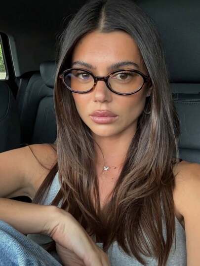 1pc Women's Elliptical Small Oval Frame Personalized Street Snap Concave Shape Clear Glasses Summer Study Accessories Glasses Accessories For Women