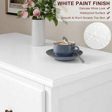 Cómoda blanca, cómoda de 4 cajones, cómoda alta moderna, cómoda de madera con cajones, gabinete de almacenaje para la sala de estar, pasillo, entrada, oficina en casa, color blanco marfil - Blanco marfil - Ver 6