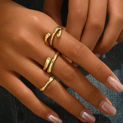 3pcs Wavy Circle Ring Set, Minimalist Design Criss-Cross Coil Smooth Rings, Versatile Rings Suitable For Women For Dating, Meetings, Social Events, Parties