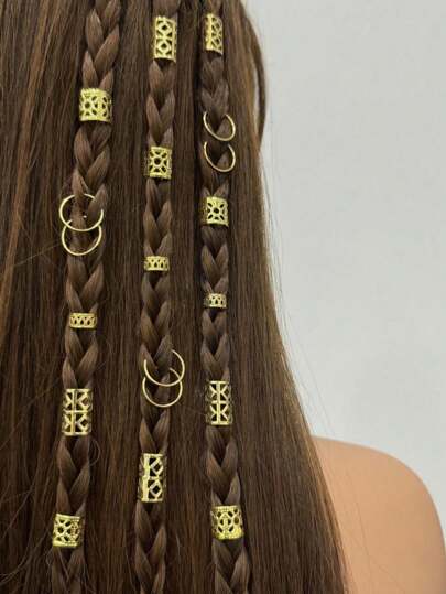 35 piezas Accesorios para el cabello de estilo vikingo y celta - Cuentas de aleación de zinc dorado antiguo con diseños florales y geométricos, perfectos para trenzas y peinados DIY, adornos para el cabello vintage de mujer, adornos para el peinado | Diseños de cuentas intrincados | Acabado metálico Vuelta al colegio, Halloween
