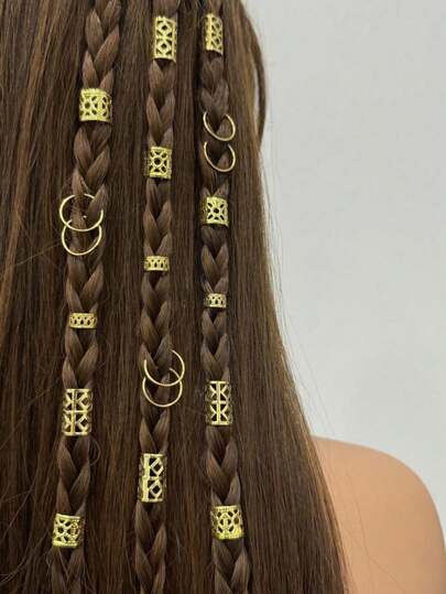 100pcs Viking Celtic Knot Hair Accessories - Vintage Gold Zinc Alloy Beads, Decorated With Floral And Geometric Patterns, Perfect For Braiding And DIY Hairstyles, Vintage Hair Accessories For Women, Hair Decor | Elegant Bead Design | Metallic Luster