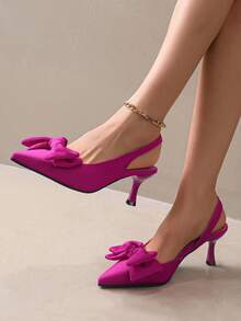 French Style Pointed Toe Backless Sandals, New Spring High Heels Fairy Flats Gentle Evening Shoes - Rose Red (2) - View 2