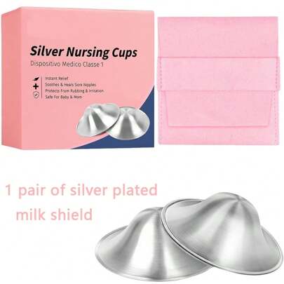 2pcs Silver-Plated Nipple Shield, 1 Pair Silver-Plated Milk Anshields, Silver-Plated Nursing Cup With Protective Cover, Reusable Breastfeeding Cup