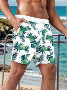 Men's Pineapple Print Beach Shorts,Hawaiian - Multicolor - View 1