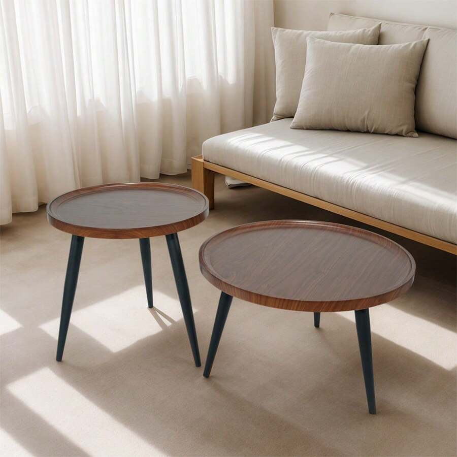 2pcs Modern Minimalist Round Wooden Coffee Tables, Practical And Durable