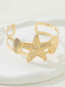 1 Pc Metal Starfish Shell Decor Upper Arm Cuff For Women Summer Vacation Beachy Jewelry - Gold - View 3
