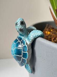 1pc Cute Resin Small Sea Turtle Statue, Hanging On Flower Pot, Indoor Decor Figurine, Flower Pot Decor, Perfect For Garden, Yard And Home Decoration, No Electricity Needed - Multicolor - View 1