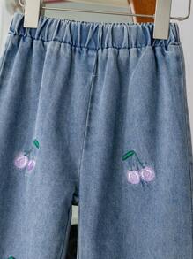 Young Girl Casual Long Sleeve 2 In 1 Top And Denim Pants Set