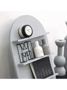 1 pieza Estante de almacenamiento de madera de estilo nórdico en tonos frescos, estante de almacenamiento de cosméticos estilo Ins, en color negro, blanco y gris con arco circular