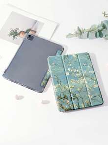 1 件春季复古花卉绘画图案扁平保护壳，兼容 iPad 10.2、iPad Pro 11 英寸 2021/2020/10 代、iPad Mini 4/5/6、Galaxy Tab A8 10.5 英寸 2022、MatePad 10.4/Tab，带铅笔槽，支持自动睡眠/唤醒，礼物 - 彩色 - 查看 3
