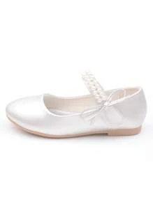 CAIWENNIAO Girls Children Pearl Shoes Soft Sole Princess Shoes Piano Recital Silver Dress Shoes (New Model)
