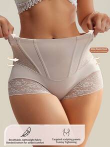 2 件高腰紧身塑身内裤，适合女性，产后腹部塑形，蕾丝细节，透气尼龙混纺，手洗，腰部塑形内衣 - 彩色 - 查看 8