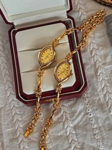 1 Nuevo reloj pulsera dorado de mujer estilo vintage de lujo, moda simple y elegante, reloj ligero y elegante, versátil, reloj de cuarzo apto para fiestas, vacaciones y uso diario, el regalo perfecto para San Valentín, cumpleaños, Día de la Madre, para amigos