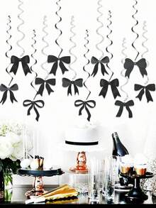 12pcs/Set Black Bow Party Hanging Swirls Decorations, Bow Birthday Party Decorations, Birthday Party Bow Party Decorations For Bow Birthday Shower Rustic Wedding Bridal Shower Babyshower Bachelorette Party Decor Mother's Day Graduation - Black - View 6