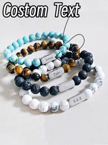 Bracelet personnalisé en perles de pierre de lave naturelle, simple et polyvalent, bracelet cadeau fait main en pierre paon mate