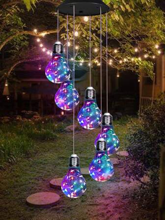 1pc Solar Wind Chime Light Bulb/Ball/Hummingbird, Polished Metal Finish, Energy-Saving With Nickel Battery, Easy Installation, Ideal For Bedroom, Wedding, Birthday, Party, Ramadan, Home & Garden Decor, Solar Wind Chimes Outdoor
