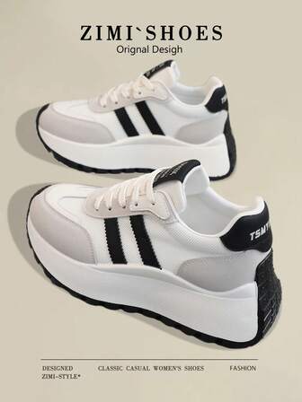 1 双女式拼色休闲运动鞋，圆头系带户外防水皮革平底鞋，春秋季