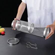 2pcs Barbecue Basket Round Barbecue Cage, Outdoor BBQ Smoker Drum Portable Rotary Barbecue Net