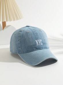 1pc Women's Solid Color NYC Embroidered Denim Outdoor Versatile Sun Protection Baseball Cap, Casual Daily Sports Visor Hat