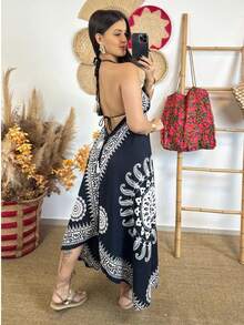 Women's Long  Dress In Full-Bodied Silk Fabric - màu đen - Xem 4
