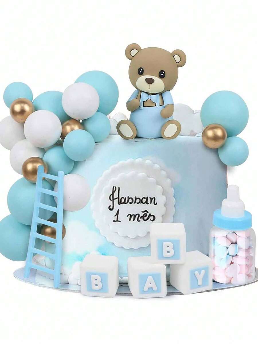 1 bộ hoặc 1 cái Đồ trang trí bánh hình gấu dễ thương, Đồ trang trí bánh hình gấu dây đeo màu xanh hồng, Đồ trang trí bánh hình quả bóng xốp màu xanh hồng trắng vàng, Hộp đựng kẹo hình chai sữa bằng nhựa, Đồ trang trí bánh hình thang màu hồng xanh, Thích hợp để trang trí bánh rửa tội, Trang trí bánh tiệc mừng em bé, Trang trí bánh tiệc tiết lộ giới tính, Trang trí bánh sinh nhật (Gấu và chữ cái có thể tái sử dụng) - Nhiều màu - Xem 1
