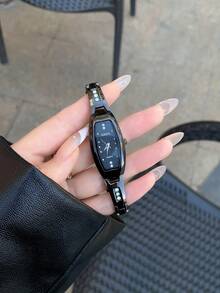 1pc Elegant Barrel Shaped Women's Quartz Watch With Black Steel Band - Black - View 8