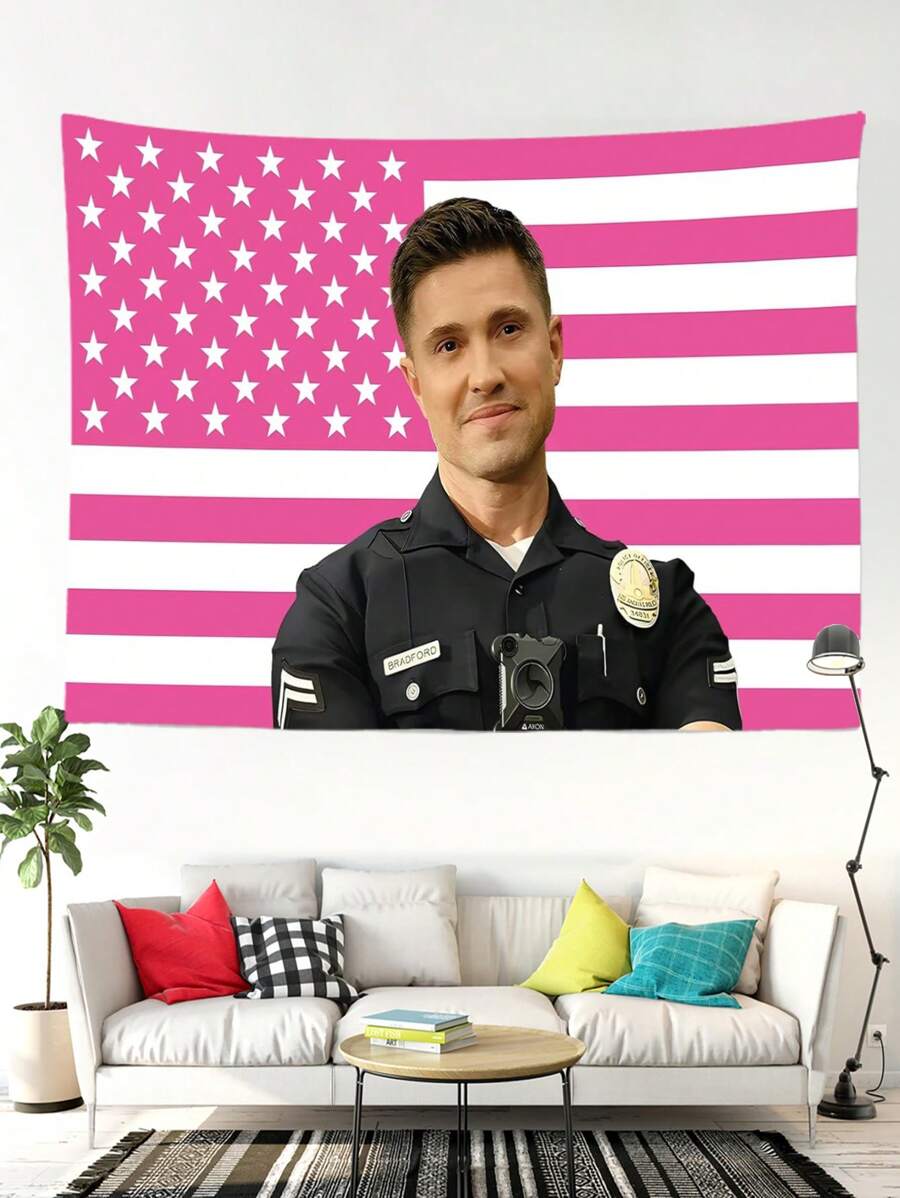 1pc MAGJIUKE Tim Bradford American Pink Flag Newcomer Tapestry, Polyester 90g Printed Wall Tapestry, Suitable For University Dormitory, Bedroom, Living Room, Home Decoration, Aesthetic Art Tapestry, Ideal Holiday Gift For Teenagers