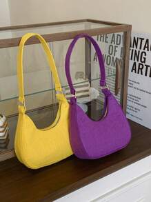1 pieza Bolso de estilo coreano a la moda con estampado de piedra, de unicolor, bolso de hombro casual, con cremallera suave, en una variedad de colores de macarons, con un estilo artístico elegante y fresco, apto para compras, viajes, desplazamientos, bolso de media luna de estilo casual retro de fieltro