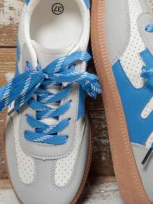 New Ladies Lace-Up Round Toe Flat Shoes, Burgundy/Blue/Black, Casual Sport Shoes For Spring/Autumn Season, Comfortable Flats For Commuting, Shopping, Gathering, Elegant Personalized - Blue - View 7