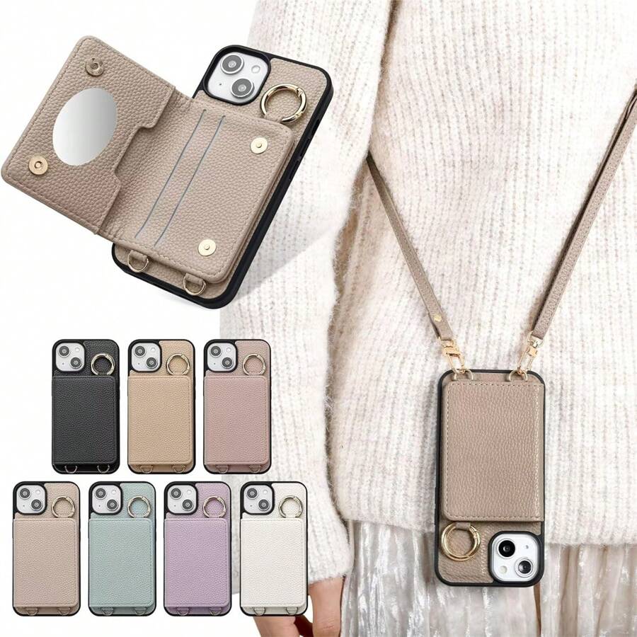 Etui na telefon Apple Sequin z smyczą, etui ochronne na telefon z lustrem, odporne na upadki i zabrudzenia, ekskluzywne wzornictwo, modne etui na telefon, kompatybilne z 6/7/8/SE2/SE3/11/12/13/14/15/16 Pro, 16 Promax, wodoodporne, odporne na wstrząsy i zarysowania