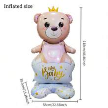 1pc Pink/Blue My Baby Crown Base Teddy Bear Balloon, Suitable For Baby Shower, Teddy Bear Party, Gender Reveal, Birthday Decoration - Multicolor - View 3