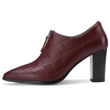 TDD Leather Ankle Boots For Women Chunky Block Pointed Toe Extra Wide Booties Botas Para Mujer High Heels Dress Warm Lined Classic Ladies Comfortable Dressy 3 Inch Boot