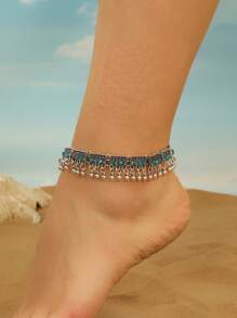 1pc Vintage Elegant Rhinestone Inlaid Anklet With Beaded Tassel, Bohemian Style Jewelry Fit For Women Daily Wear, Festivals, Weddings And Parties/Jewelry Gift