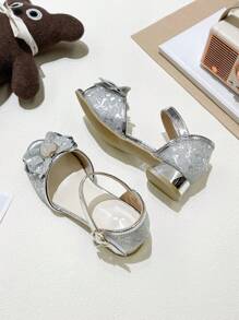 Nuove scarpe da principessa, sandali per ragazze, per bambine e bambini piccoli/grandi, con suola morbida, scarpe eleganti con cristalli, scarpe con tacco alto da studentessa, stile coreano con perle e fiocco