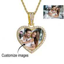 1pc Customized Photo Necklace, Personalized Couple Picture Frame Pendant, Women's Round Memory Pendant Necklace With Rope Chain, Hip-Hop Jewelry For Men Customized Picture Necklace, Personalized Photo Pendant Necklace, Commemorative Gift For Men And Couples Silver, Gold Fashion - Single-sided Love Gold - View 1