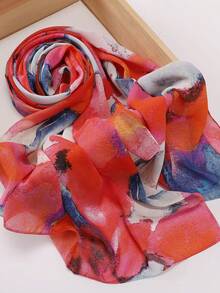 1pc Graffiti-Print & Tie-Dye Design Hijab Scarf - Multicolor - View 13