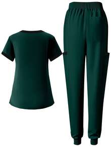 (Four-Piece Set) Scrubs Uniform Women's Running Matte Elastic Sports Nurse  Uniform Wash Clothes Work Clothes Breathable Scrub Shirt - 紅色 - 查看 4