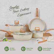 1 pezzo Set di pentole e padelle antiaderenti, set di pentole da cucina in granito bianco adatto per induzione, perfetto per campeggio, adatto al forno per cottura di frutti di mare