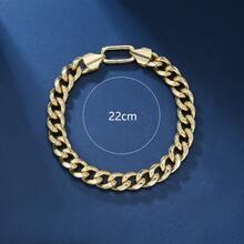1pc 18K Gold Plated Thick Round Cuban Link Bracelet, 10mm Width, Unisex Hiphop Fashion Cuban Bracelet, Birthday/Holiday Gift Suitable For Men's Daily Wear - Yellow Gold - View 3