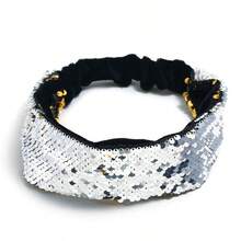 Reversible Colorful Shiny Sequin Mermaid Scales Headband, Sparkling Bohemian Polyester Material Hair Band Turban Headband Sweatband - Silver - View 11