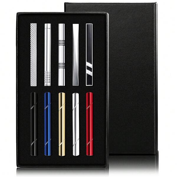 10 pezzi Fermagli per cravatte per uomo, set classico di barrette per cravatte regolari, cravatte, matrimoni e business, in scatola regalo, per il ritorno a scuola