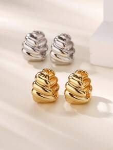 1Pair Chunky Stainless Steel Thick Hoop Earrings For Women Gold Plated Croissant Earrings Wedding Daily Jewelry