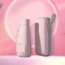 Paraguas ligero para mujer, paraguas de viaje plegable, paraguas compacto anti-UV con asa. - Rosa - Ver 4
