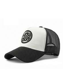 1pc Fashionable Suede Men Hip Hop Cap, Adjustable Unisex Lovers Baseball Cap Snapback Hat For Spring, Autumn Outdoor Travel, Beach Party, Casual, Street Wear. Gradient Letter Design, Polyester Mesh Patchwork, Embroidery Decor,Summer,Holiday,Festival - A - View 3