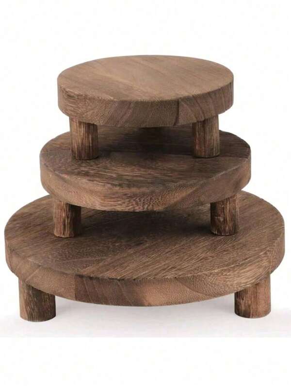 1/3 Piezas Elevadores de exhibición redondos de madera - Soportes de pedestal rústicos de estilo granja para decoración de bandejas escalonadas, 3 tamaños