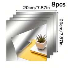 4/8pcs, 15/20/25/30cm Acrylic 3D Square Mirror Wall Sticker Decor, 1mm Thick, Suitable For Bedroom, Living Room, Office, Kitchen, Bathroom, Garage Entrance, Dance Studio, Gym, Yoga, Shatterproof, Removable Self-Adhesive Acrylic Mirror, Wall-Mounted Vanity Mirror, Full-Length Mirror, Polished Surface, No Frame Required Stickers Personalised Stickers