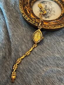 1 Nuevo reloj pulsera dorado de mujer estilo vintage de lujo, moda simple y elegante, reloj ligero y elegante, versátil, reloj de cuarzo apto para fiestas, vacaciones y uso diario, el regalo perfecto para San Valentín, cumpleaños, Día de la Madre, para amigos