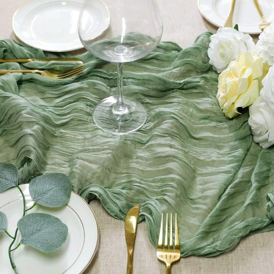 Cheesecloth Bali Boho Farmhouse Table Runner, Gauze Cheesecloth Table Cloth For Wedding Party Bride Spring Home Decor