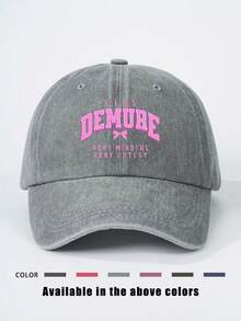 1pc Printed DEMURE Washed Baseball Cap, Adjustable Outdoor Sun Protection Casual Hat Suitable For Spring/Autumn Travel, Beach, Y2K Style For Young People - Baseball Cap - View 4